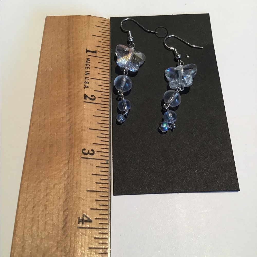 Sparkling Iridescent Butterfly Beaded Crystal Dangle Earrings - Picture 4 of 4
